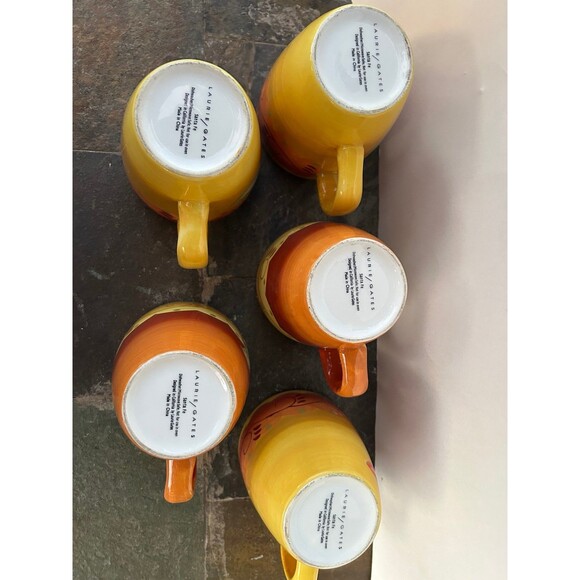 Set of 5 Laurie Gates Santa Fe Southwestern Chile Pepper Glossy Ceramic Mugs - Picture 7 of 9